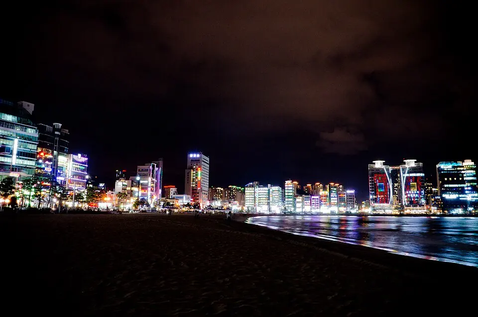 Gwangalli Beach waterfront after dark