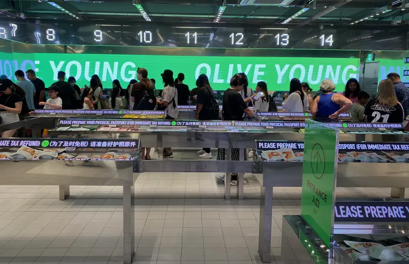 Olive Young interior in Myeongdong, August 2024; archive photograph, not current stock.