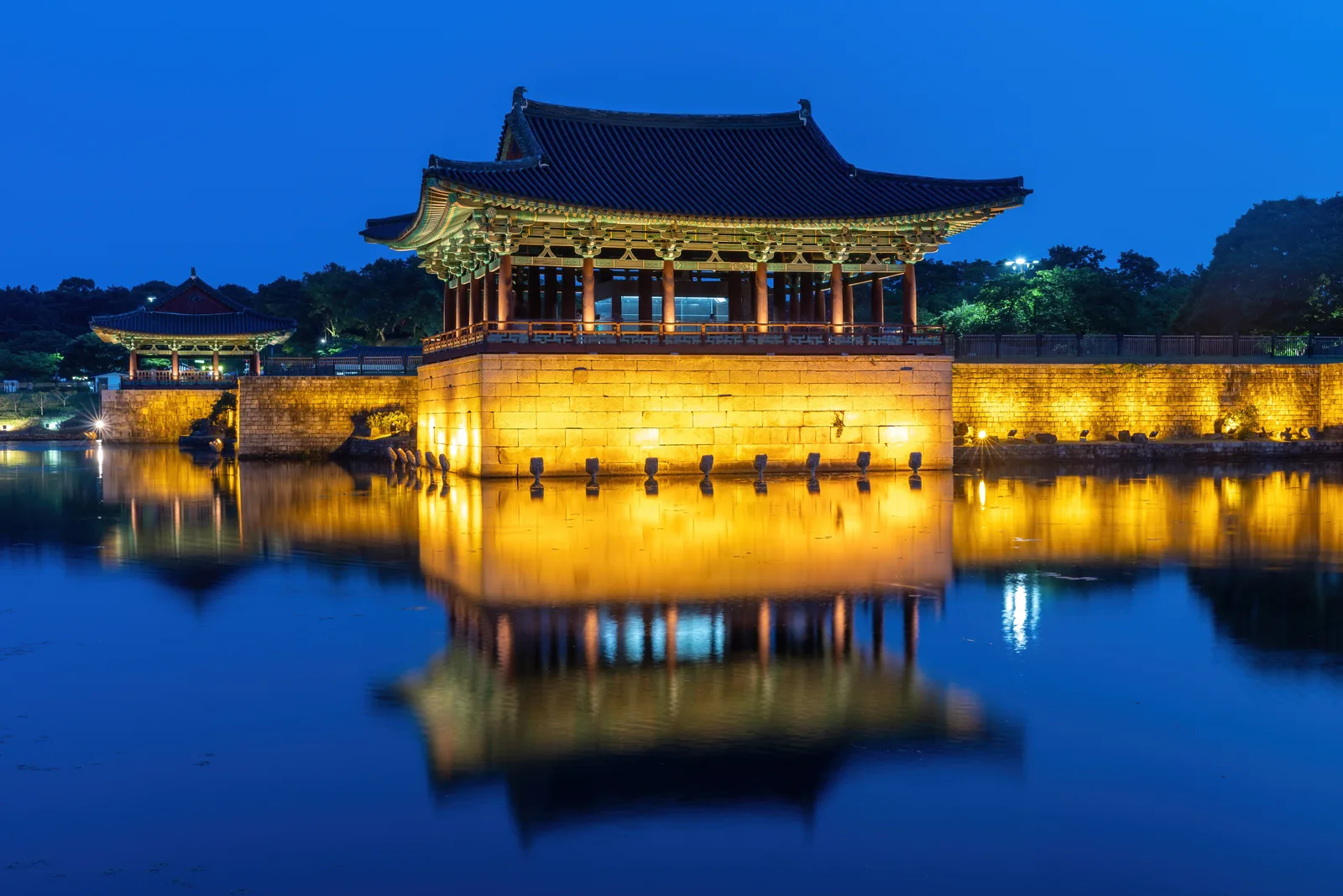 Donggung and Wolji reflected at night