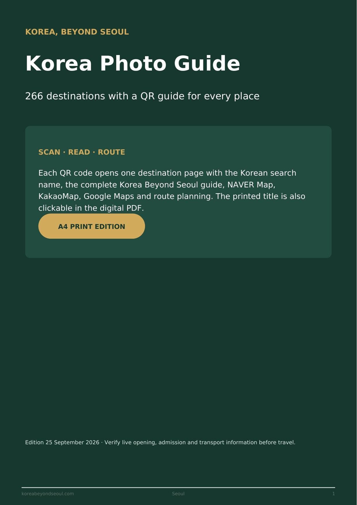 A4 Korea travel booklet with QR destination guides