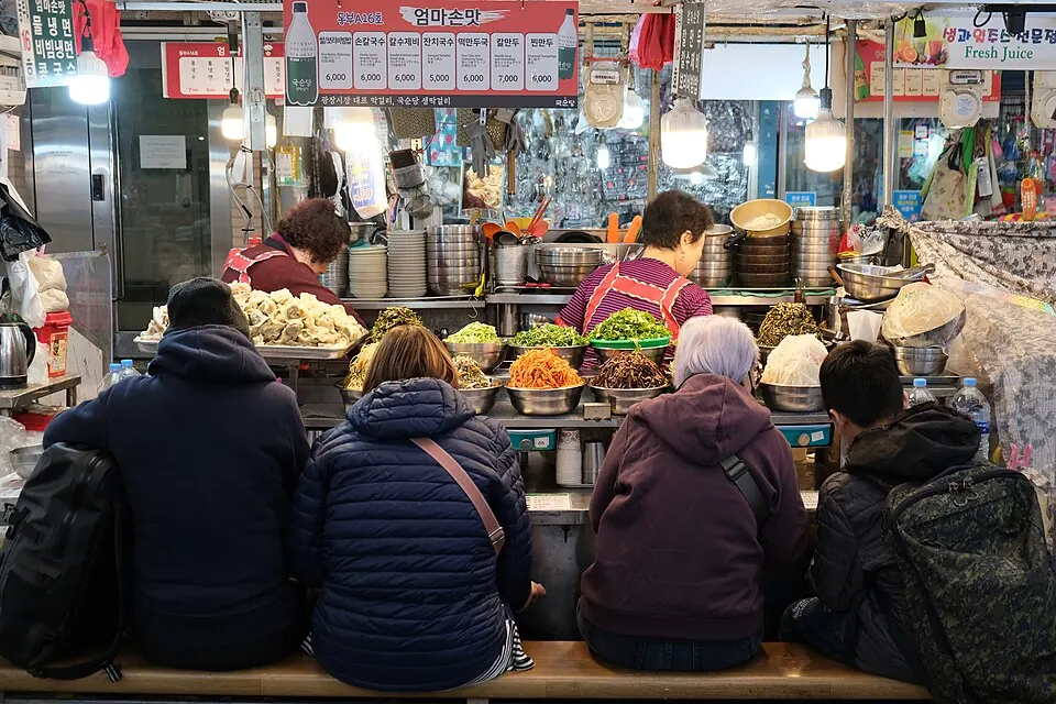 Eating at a Gwangjang Market counter