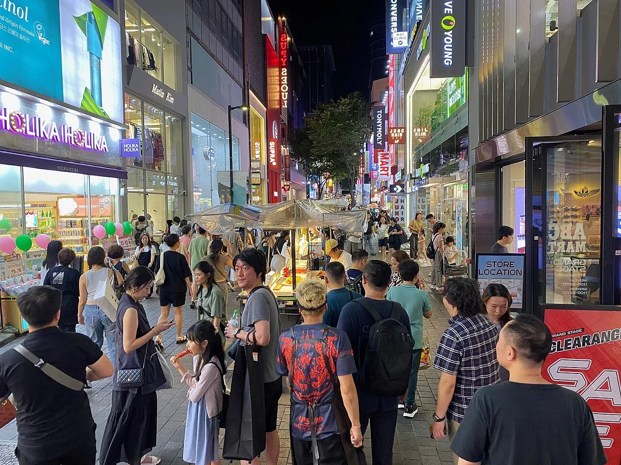 Myeongdong night street and food stalls