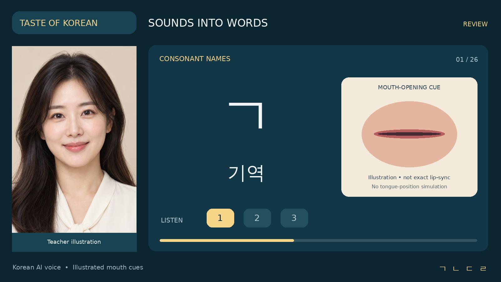 Hangul pronunciation · AI lesson illustration